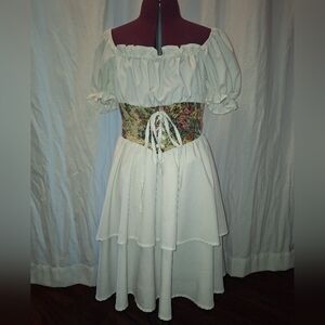 White Off-Shoulder Dress with Floral Corset